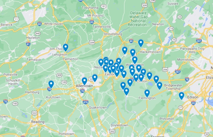 Power washing Lehigh Valley Service Area Map Footer